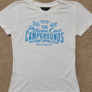 Vintage Y2K Abercrombie & Fitch White T-Shirt with Glittery Blue Print/Medium